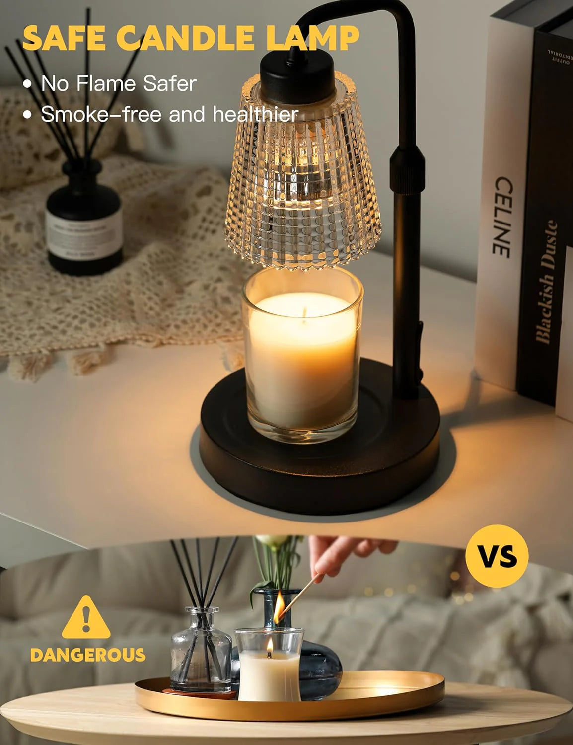 Dimmable Candle Warmer Lamp with Timer – Adjustable Height, Includes 2 Bulbs