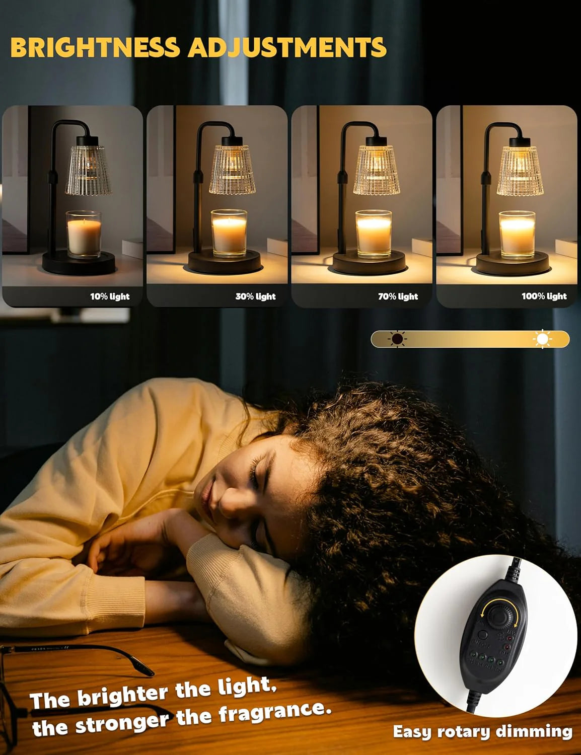 Dimmable Candle Warmer Lamp with Timer – Adjustable Height, Includes 2 Bulbs