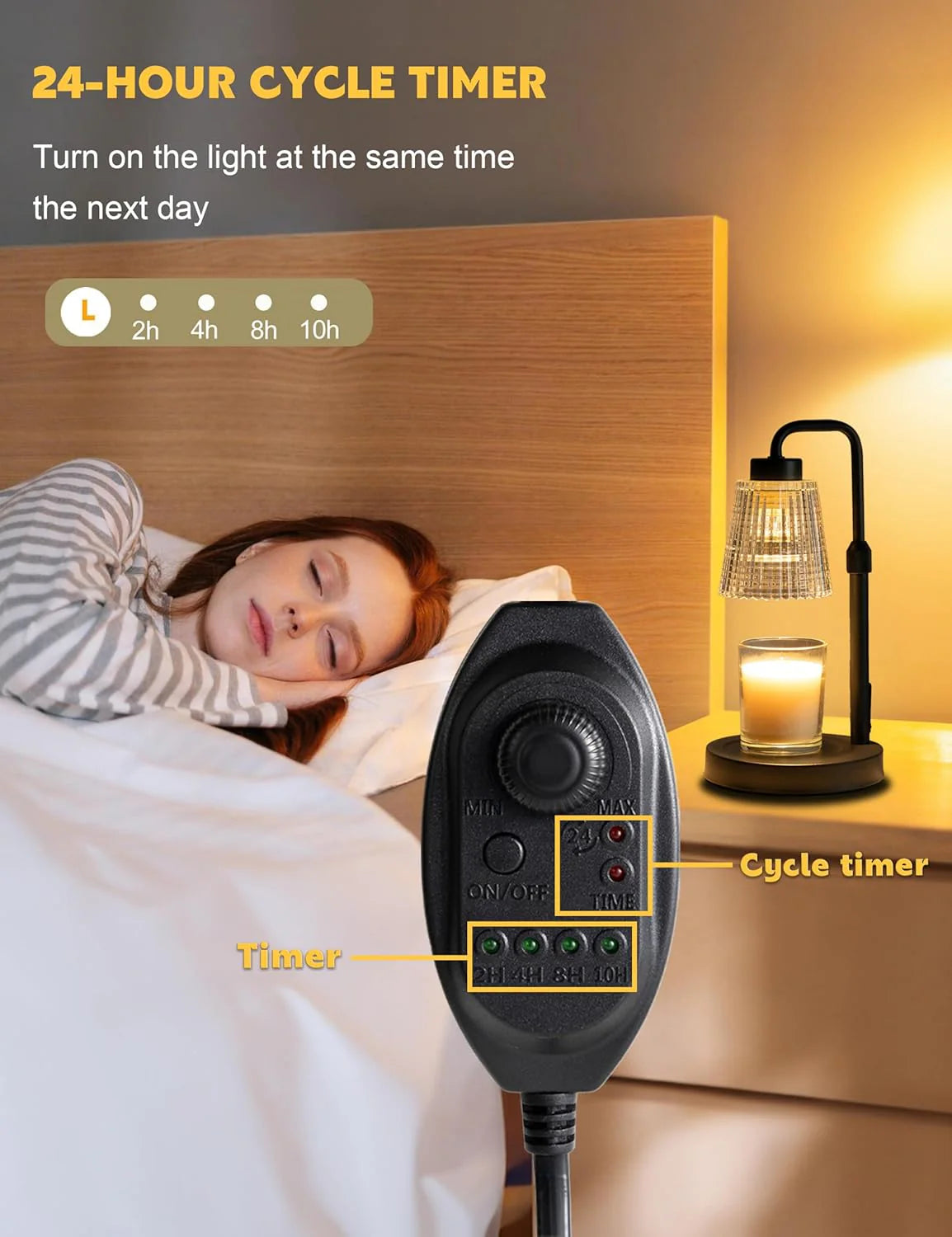 Dimmable Candle Warmer Lamp with Timer – Adjustable Height, Includes 2 Bulbs